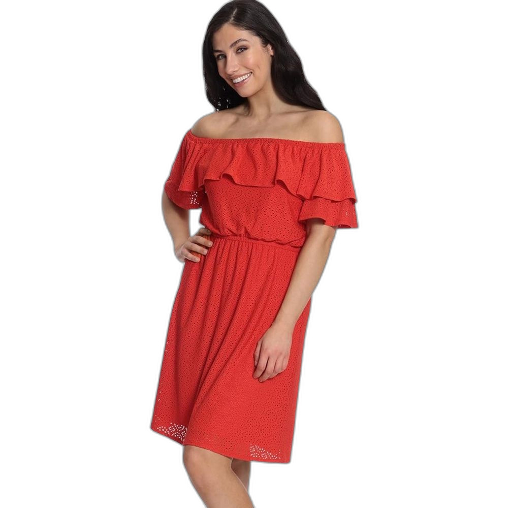 LONDON TIMES  Women's Off Shoulder Eyelet Shift Ruffle Mini Dress NWOT. Size L